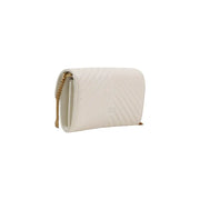 White leather shoulder bag by Pinko featuring quilted texture and gold-tone chain strap with interior pocket
