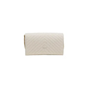 Cream-colored quilted leather shoulder bag by pinko with gold-tone chain strap and subtle butterfly logo interior pocket