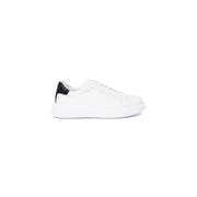 Calvin Klein Men’s White Leather Sneakers with Black Heel for Stylish Footwear