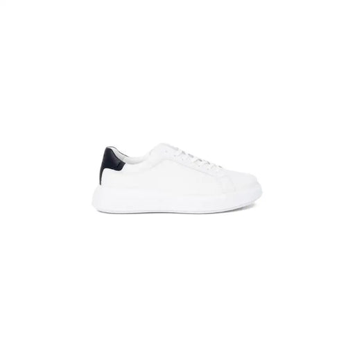 Calvin Klein Men’s White Leather Sneakers with Black Heel for Stylish Footwear