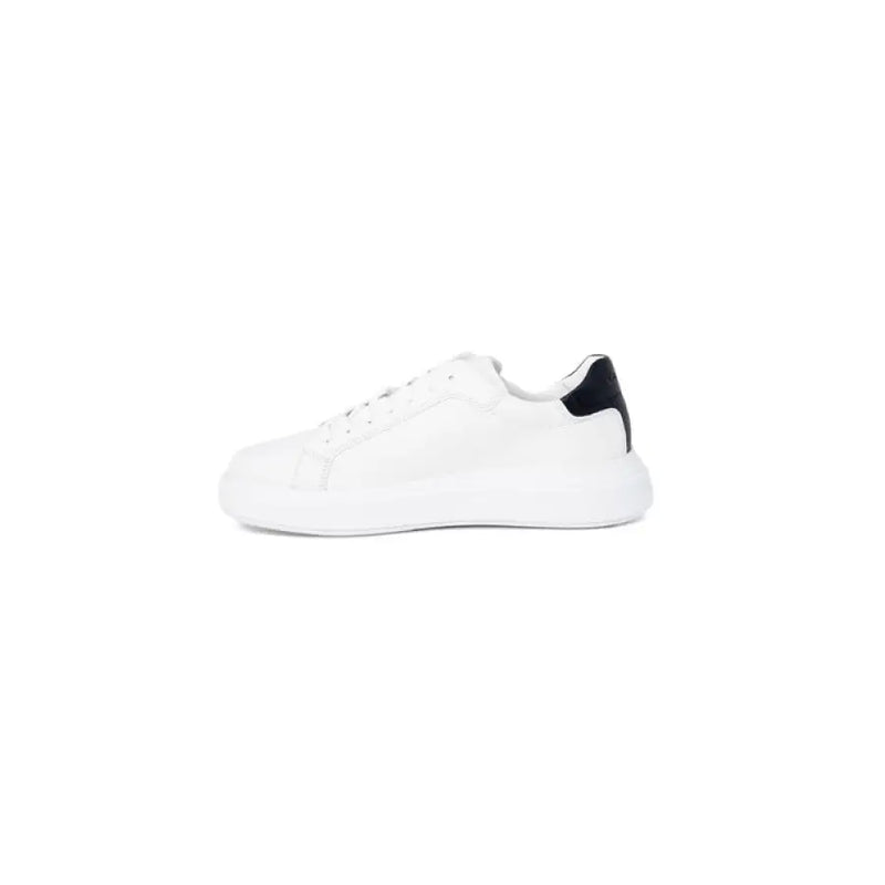Calvin Klein Men’s White Leather Sneakers with Black Heel Accent for Stylish Comfort