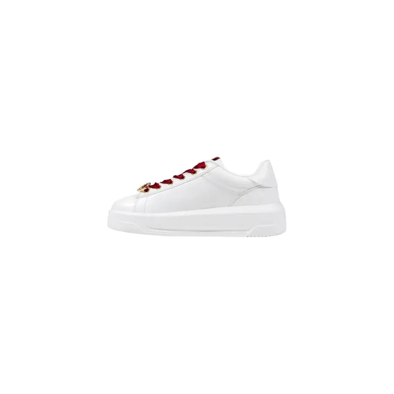 White leather sneaker with red laces and gold embellishment from Love Moschino Women collection