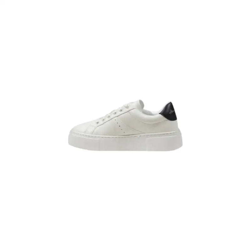 White leather sneaker with black heel accent from White Leather Sneakers with Black Heel Accent collection