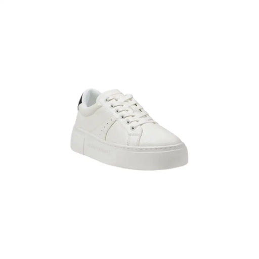 White leather sneaker with black heel accent from White Leather Sneakers collection