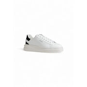 White leather sneakers with black heel accents from Guess Women Black Faux Leather Sporty Sneakers