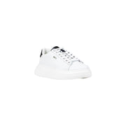 White leather slip-on sneakers with black accents and thick soles from Liu Jo Women