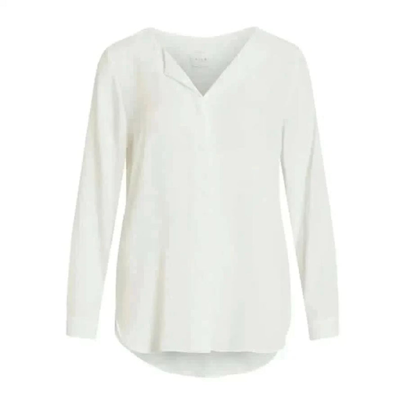 White long-sleeved V-neck blouse from Vila Clothes - Women’s Shirt Collection