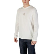 White long-sleeved Armani Exchange Men Printed Round Neck T-Shirt on display
