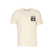 Off-white Männer t-shirt aus cremefarbenem Baumwollstoff mit schwarzem, gesticktem Abloh 23-Logo auf der Brust