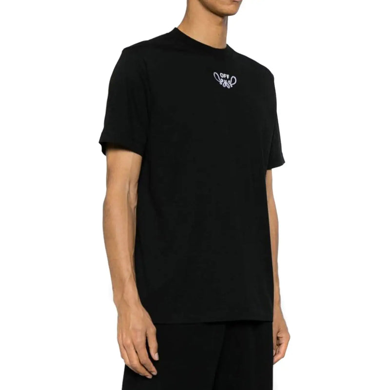 Off-white Männer t-shirt Schwarzes, kurzärmeliges Baumwollshirt mit kleinem, weißem, gesticktem Logo auf der Brust
