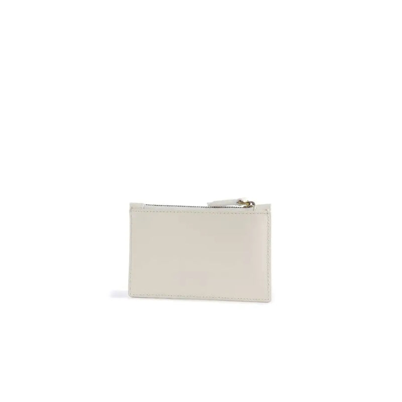 White pinko women’s wallet off-white leather zippered card case with interior pockets and metallic zipper pull