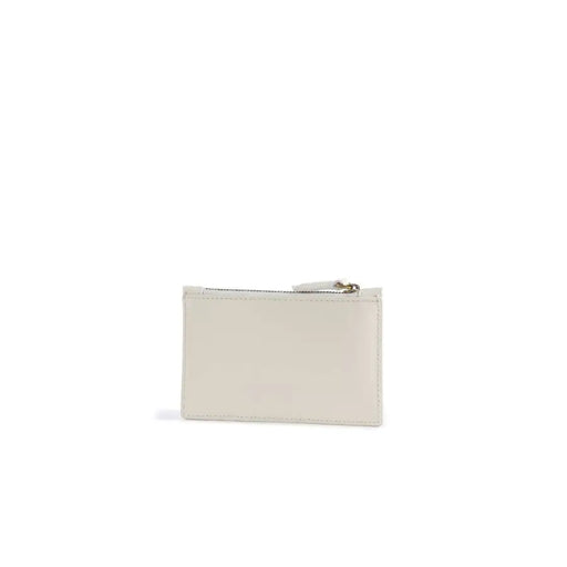 White pinko women’s wallet off-white leather zippered card case with interior pockets and metallic zipper pull