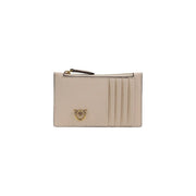 Beiges Leder Pinko Damen-Kartenetui mit goldfarbenem Vogellogo und Reißverschluss sowie Innentaschen