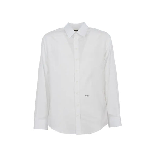 White plain long sleeve classic cotton men’s shirt with a button-up front and classic collar