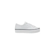 Calvin Klein Jeans Women’s White Leather Sneakers featuring a stylish platform design