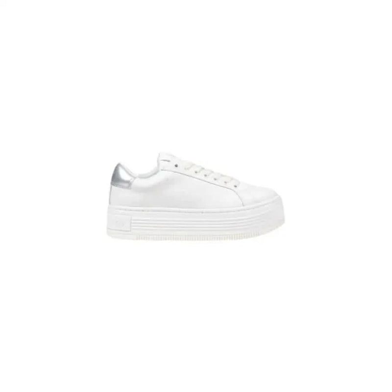 Calvin Klein Jeans Women’s White Platform Sneakers with Silver Accent Design