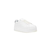 Calvin Klein Jeans Women’s Silver Leather Sneakers in stylish white platform design
