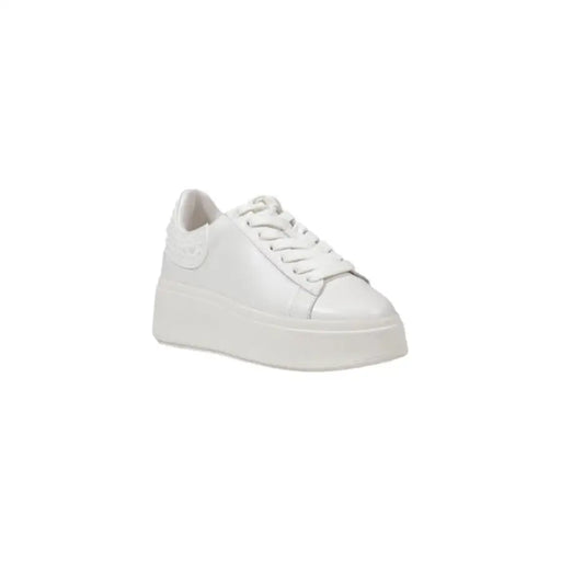 White leather platform sneaker displayed for a fashion product listing