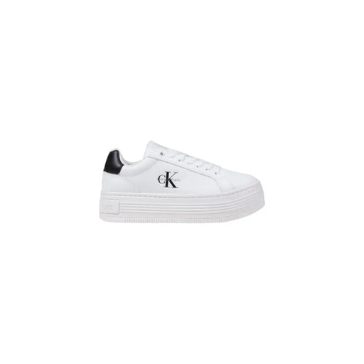 White leather platform sneakers with black heel tab from Calvin Klein Jeans Women