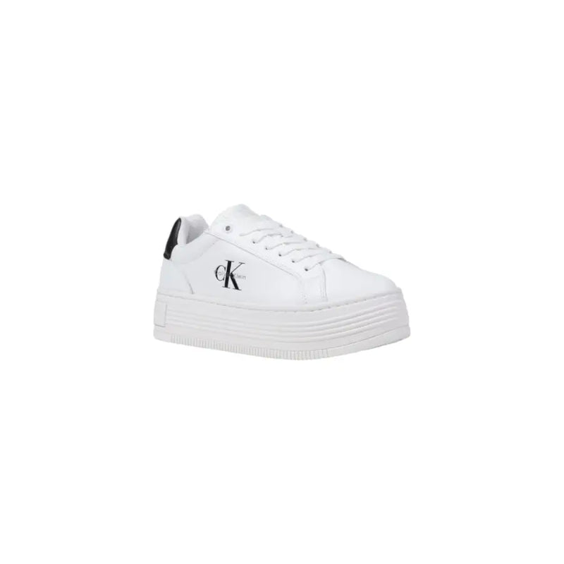 White leather platform sneakers with black heel tab from Calvin Klein Jeans Women