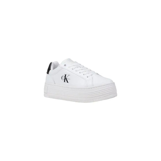 White leather platform sneakers with black heel tab from Calvin Klein Jeans Women