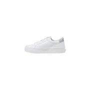 White platform sneakers with silver heel accents from Calvin Klein for women