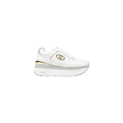 White platform sneakers with gold accents from Liu Jo Women, faux leather lace-up design