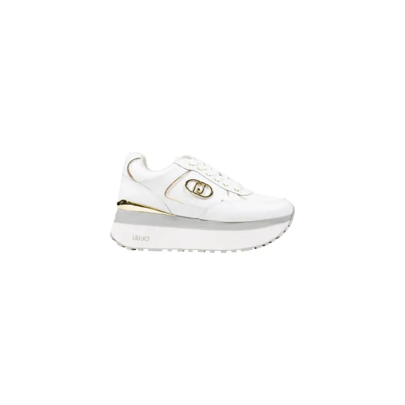 White platform sneakers with gold accents from Liu Jo Women, faux leather lace-up design