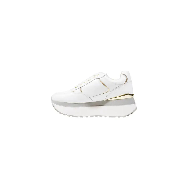 White platform sneakers with gold accents from Liu Jo Women featuring faux leather and lace-up design