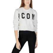 White cropped sweatshirt with bold black icon print on chest