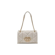Cream colored quilted handbag with gold chain strap for elegant style and sophistication
