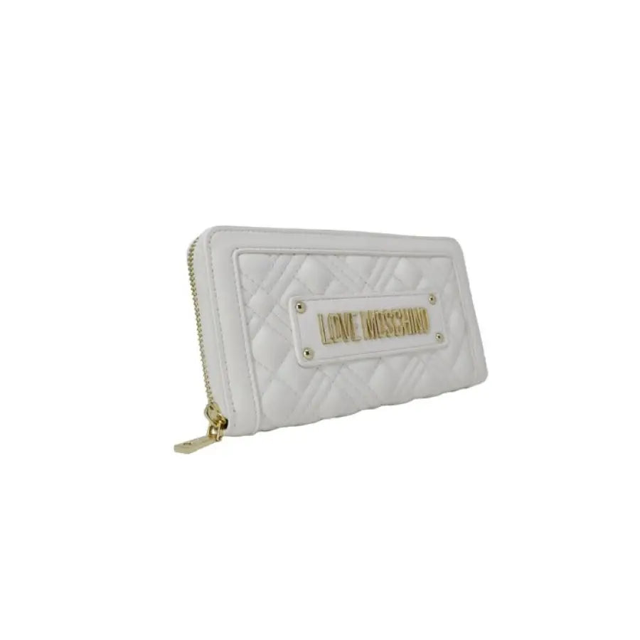 
                      
                        Love Moschino white quilted wallet for women, embodying urban city fashion
                      
                    