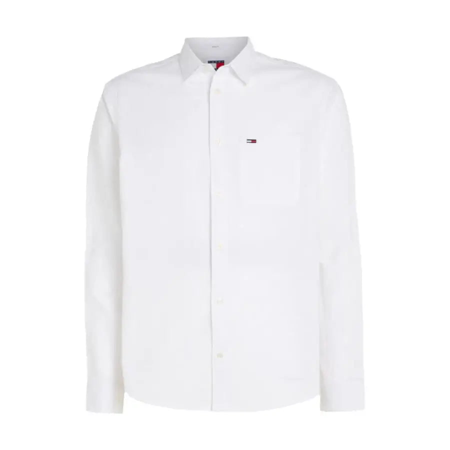 Tommy Hilfiger Jeans white shirt with red and blue logo for men.