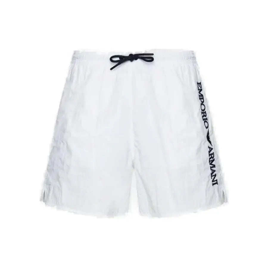 Emporio Armani underwear featuring white shorts with logo for men’s swimwear