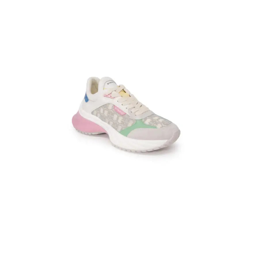 Pinko Pinko women sneakers featuring white design with pink sole and colorful heel