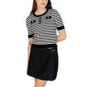 White striped short sleeve round neck knit top back view