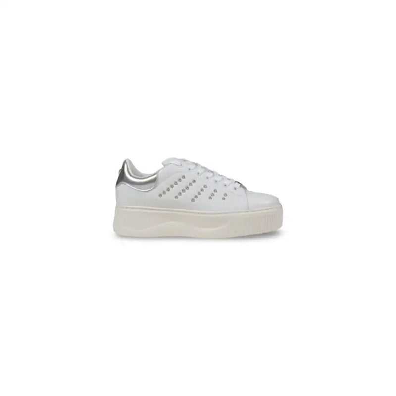 White studded platform sneaker displayed in the White Studded Platform Sneaker product image