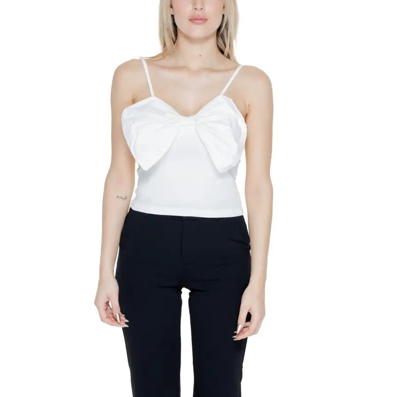 White satin camisole top with sweetheart neckline and large front bow for stylish women’s wear
