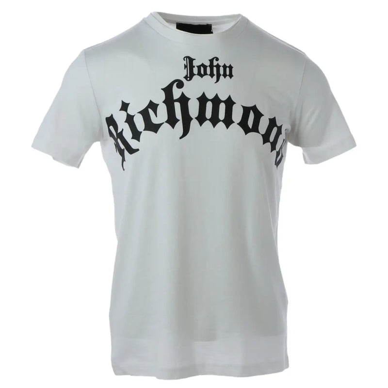 White John Richmond t shirt in cotton featuring bold black gothic lettering across the chest