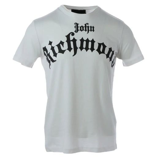 White John Richmond t shirt in cotton featuring bold black gothic lettering across the chest