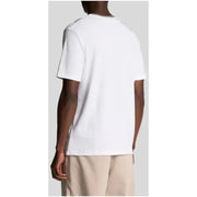 White cotton t shirt with gray trim featuring a simple crew neck and short sleeves front view