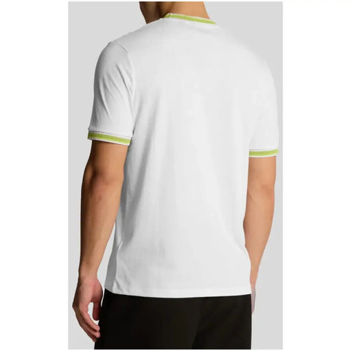 White T-shirt with green trim displayed in product listing