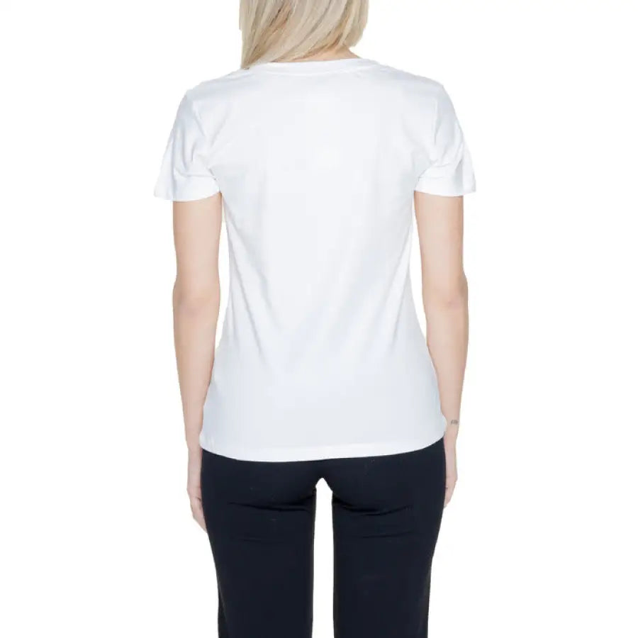 Guess Active women’s white T-shirt with V neckline and rolled hem, urban style clothing