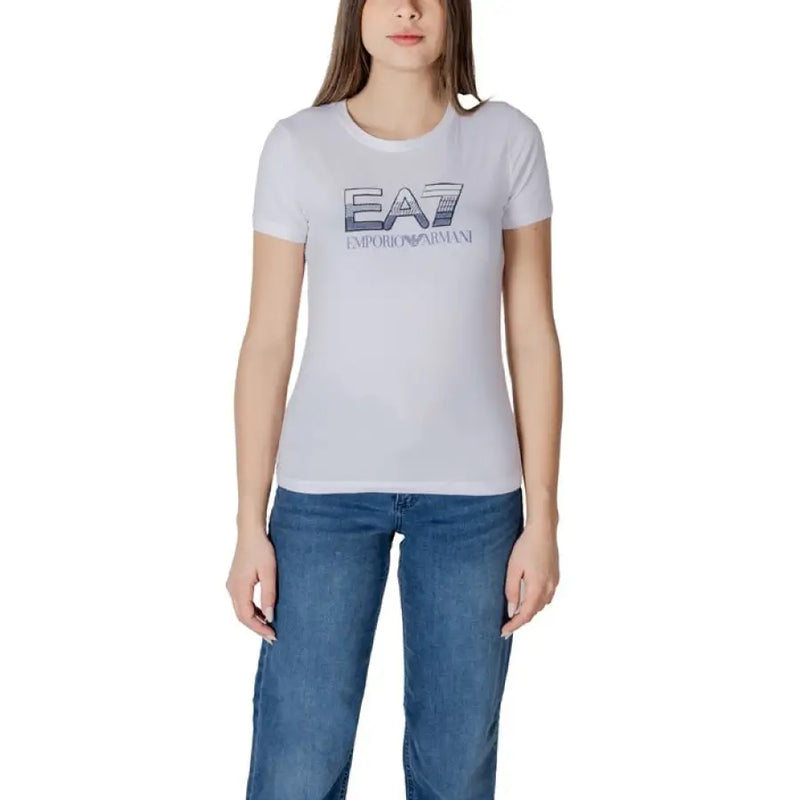 White T-shirt featuring the EA7 Emporio Armani logo for stylish casual wear