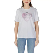 White Liu Jo Cotton T-shirt featuring pink geometric heart design and HUGO text