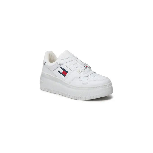 White Tommy Hilfiger platform sneaker displayed in a product image
