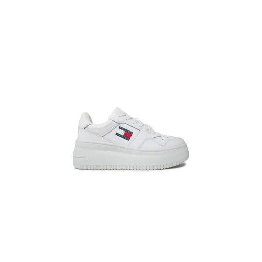 White Tommy Hilfiger platform sneaker displayed in the product image