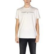 Mens White Tommy Jeans Short Sleeve T Shirt displayed in a retail product image