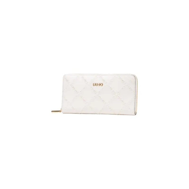 White quilted zippered wallet displayed for stylish and secure storage