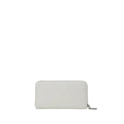 White rectangular zippered wallet with sleek design and secure closure